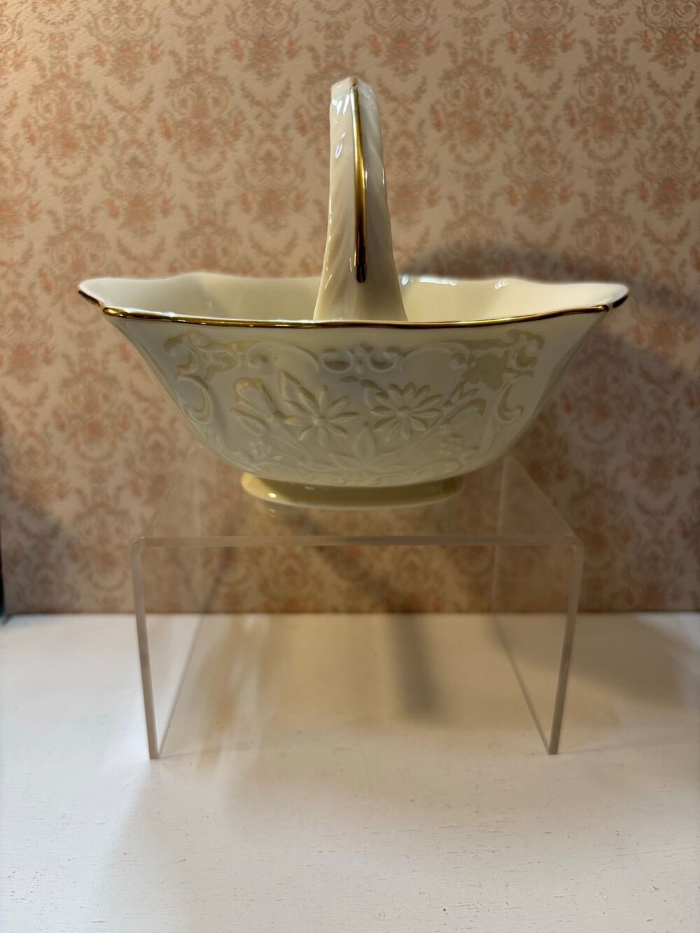 Vintage Lenox San Souci Gold Trim Porcelain Candy Dish Basket with Handle